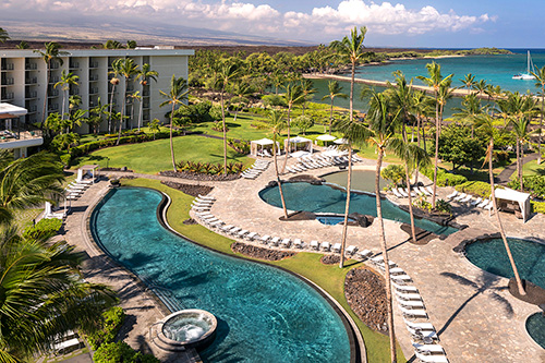 Waikoloa Beach Marriot Resort & Spa arial view of a beachfront resort