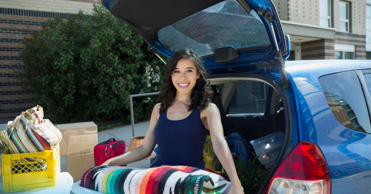 College Student Moving near Car